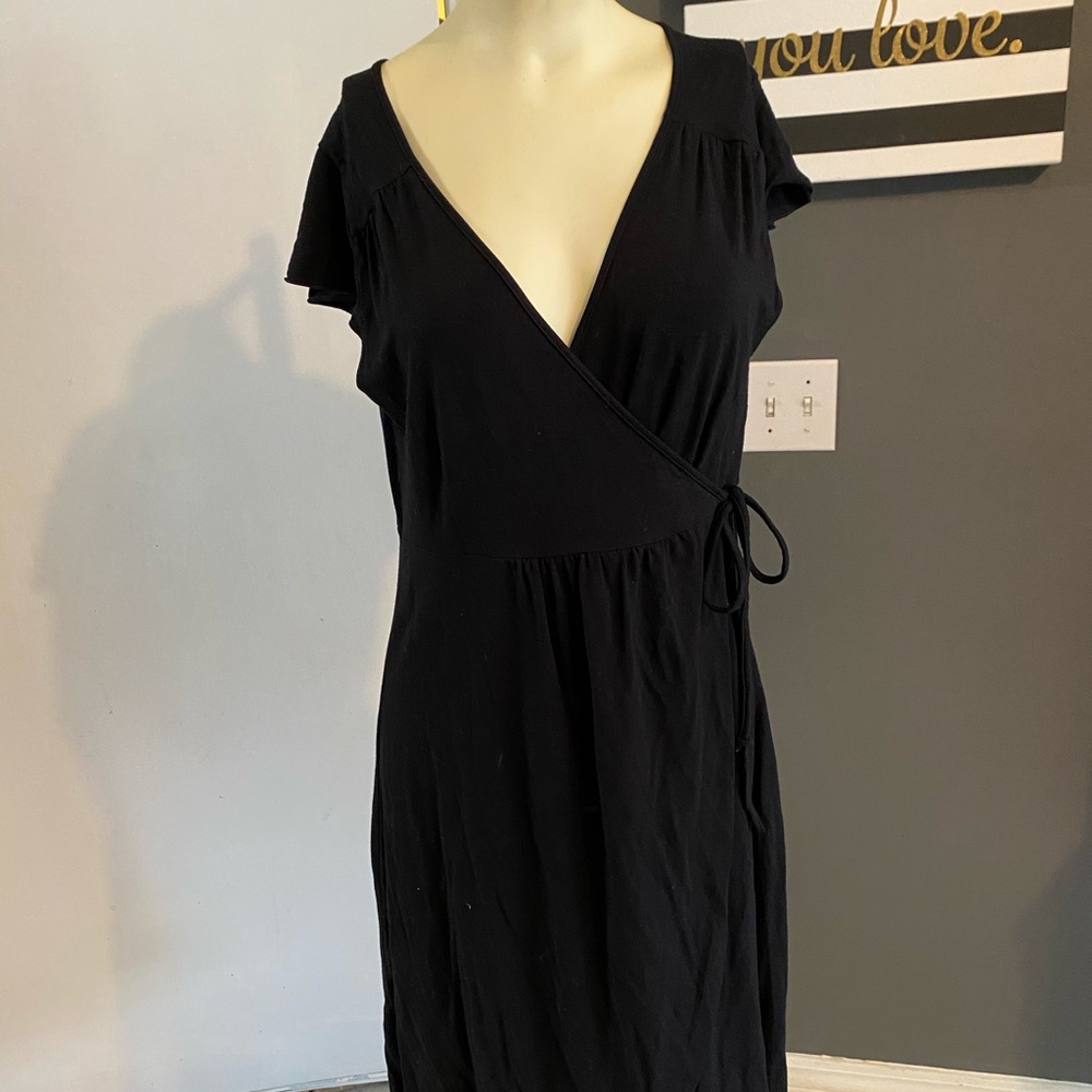 ME Mary Ellen Black Faux Wrap Jersey Dress Sz M